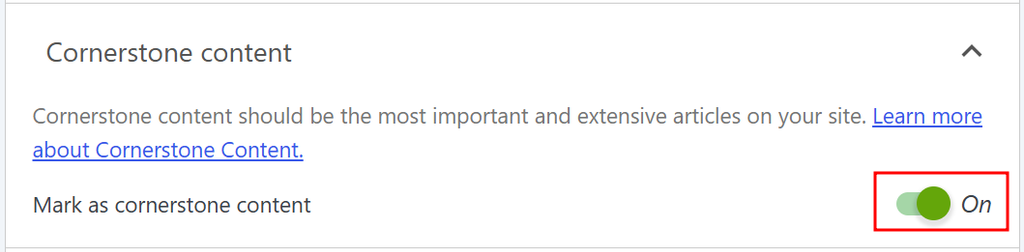Cornerstone content toggle within Yoast SEO plugin